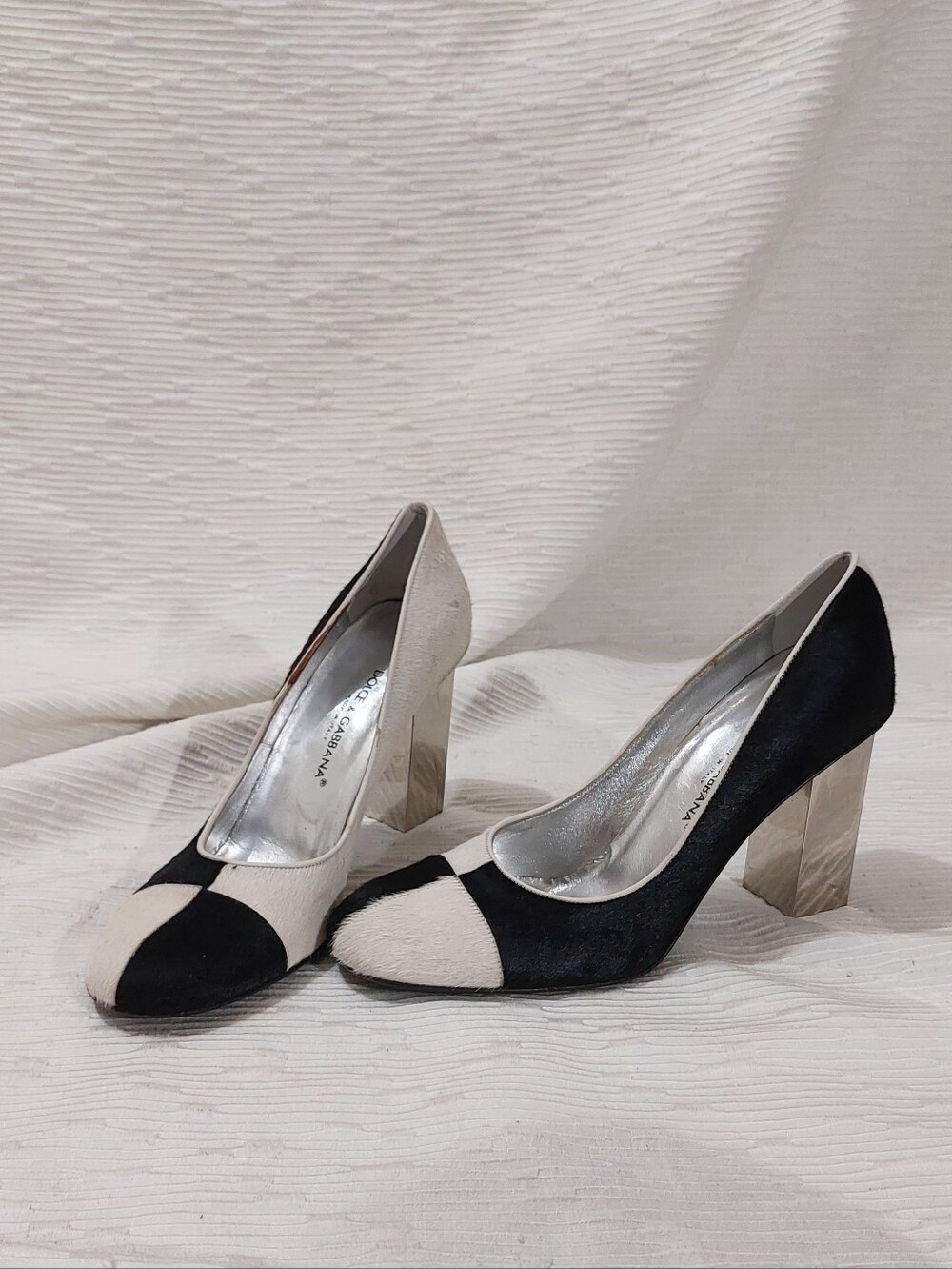Vintage Dolce & Gabbana Black and White Two-Tone Pony Hair Block Pumps Size 39.5